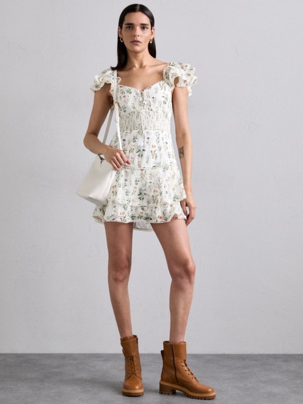 Alice + Olivia Hartford Smocked Bustier Tiered Mini Dress Georgia Floral 8 NWT